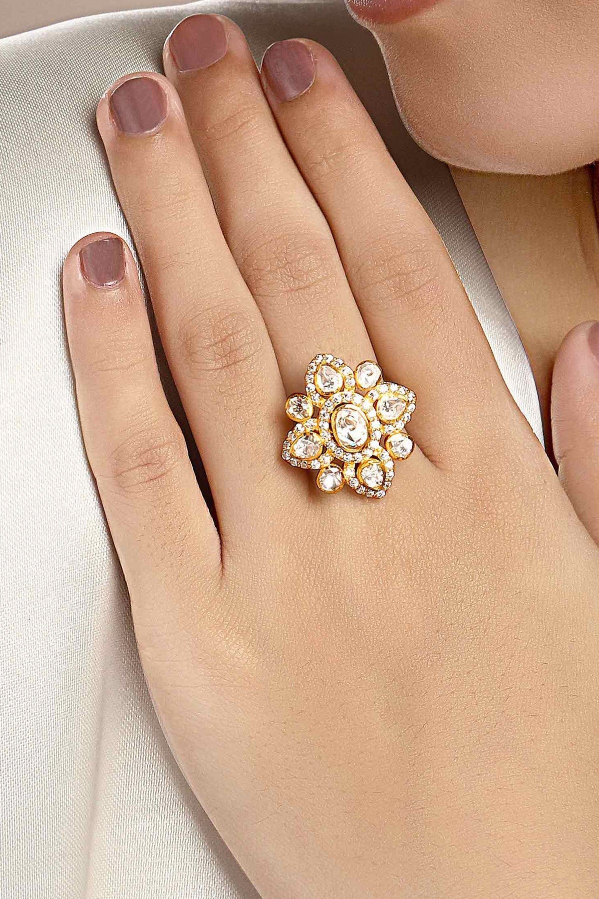 Buy Embellished Gold Polki Ring by Sica for women online at ScrollnShops